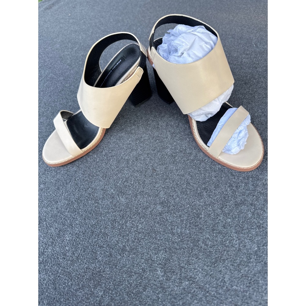 French Connection Lori Cream Black Block Heel Slingback Sandals FC-LORI-07-DS 7